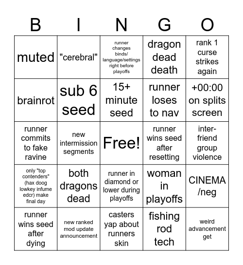Kallins MCSR Ranked Playoffs Bingo! Bingo Card
