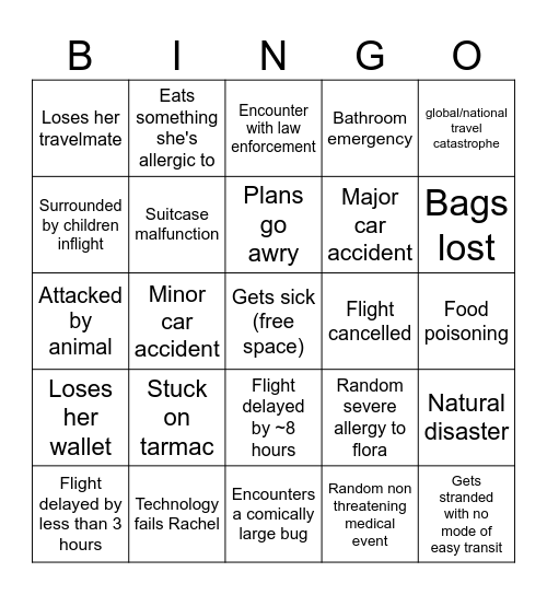 Rachel Travels Bingo Card