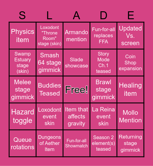 Rivals Direct 7 Bingo Card