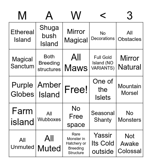 MsM Bingo Card