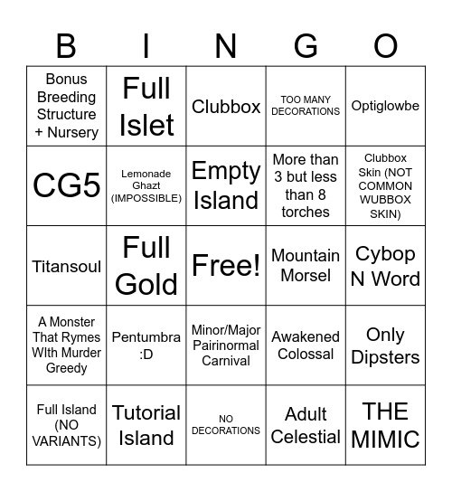 MsM Bingo Card