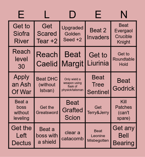 Elden Ring Limgrave Bingo Card
