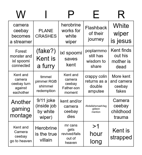 The Hard Wipe Finale Bingo Card