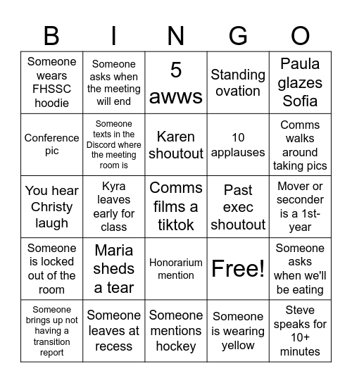 FHSS-see you later <3 Bingo Card