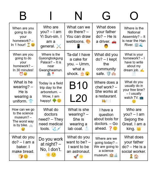 B10 L20 Final Review Bingo Card
