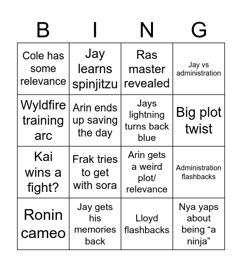 Ninjago season 4 p1 Bingo Card