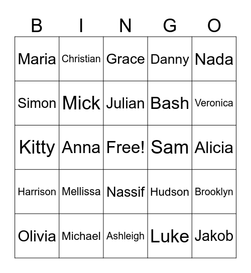 Family Bingo Card