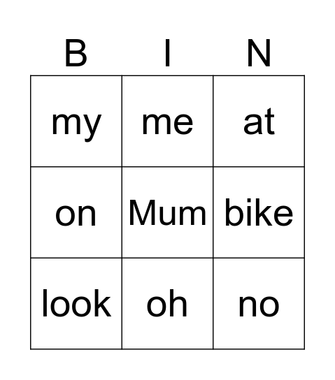 ORT LV1+. Look at me Bingo Card