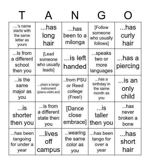 Tango with someone who... Bingo Card