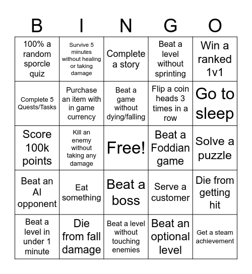 Video Game Bingo Card