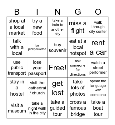 Present Perfect Travel Bingo Card