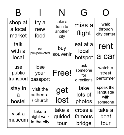 Present Perfect Travel Bingo Card