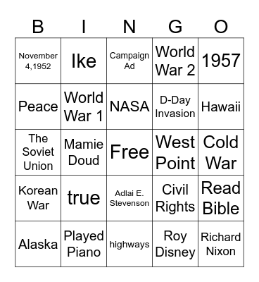 4th History Eisenhower in the White House Bingo Card