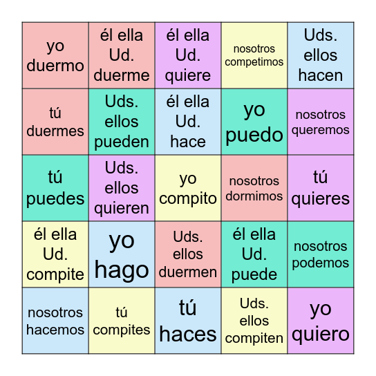 er/ir boot verbs + hacer Bingo Card