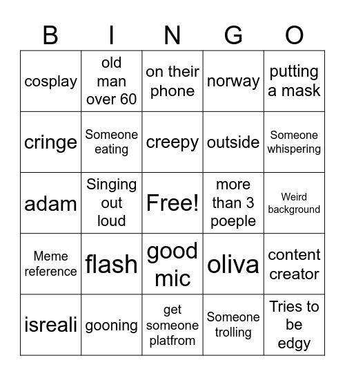 omgle Bingo Card