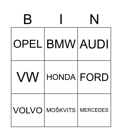 Automargid Bingo Card