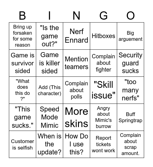 BBN Discord Server Bingo Card