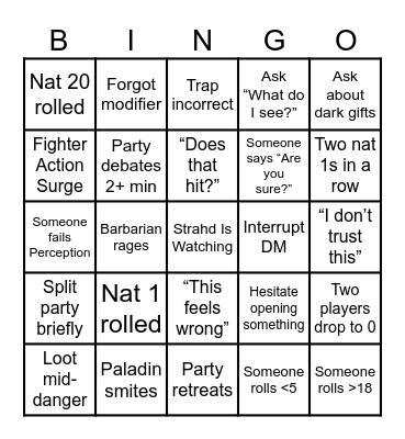 Curse of Strahd - Wizard 1 Bingo Card