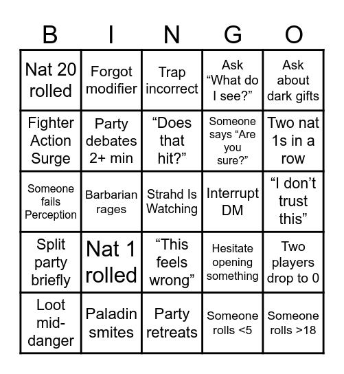 Curse of Strahd - Wizard 1 Bingo Card