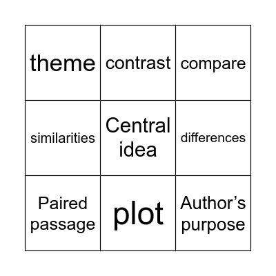 Paired Passage Bingo Card