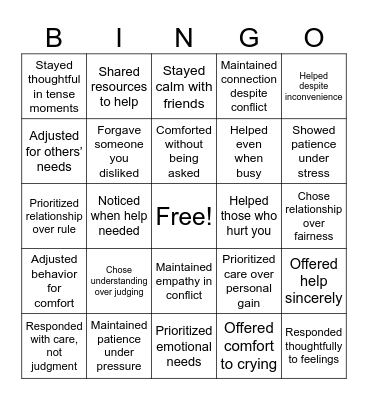 CARE ETHICS BINGO Card