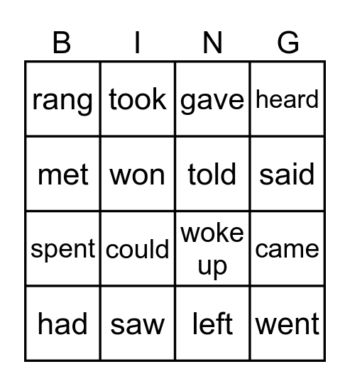 Irregular Verbs GIA2  Bingo Card
