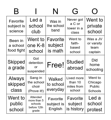 School's Out Walking Bingo Card