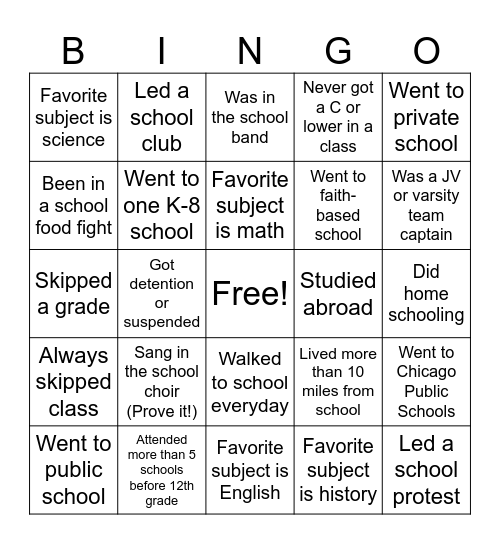 School's Out Walking Bingo Card