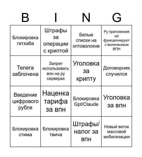Бинго 2026 Bingo Card