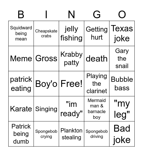 spongebob Bingo Card