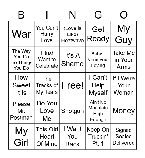 Motown Music Bingo Card