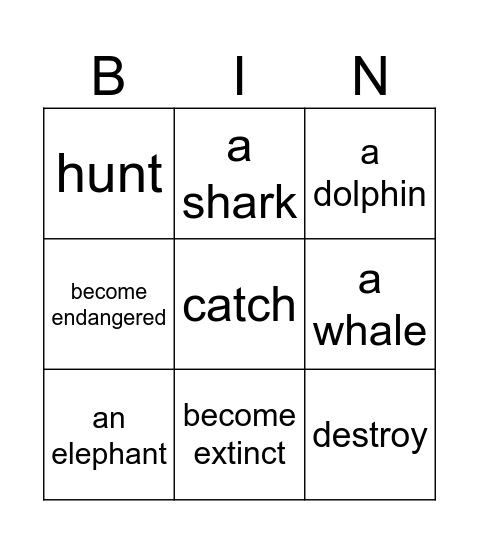 Animals in danger Bingo Card