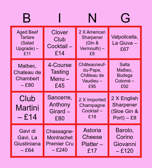 58th Street Bingo Card