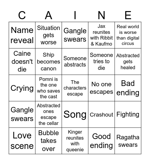 The Amazing Digital Circus: Episode 9 Bingo Card