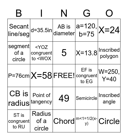 Chapter 11 Bingo Card