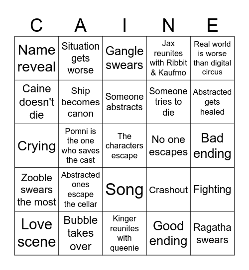 The Amazing Digital Circus: Episode 9 Bingo Card
