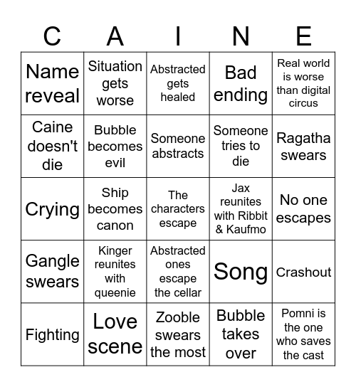 The Amazing Digital Circus: Episode 9 Bingo Card