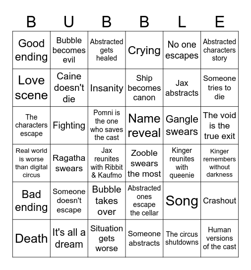 The Amazing Digital Circus: Episode 9 Bingo Card