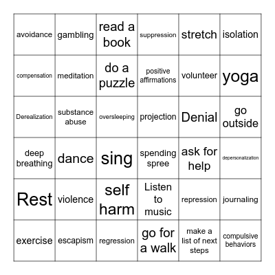 Coping Skills BINGO Card