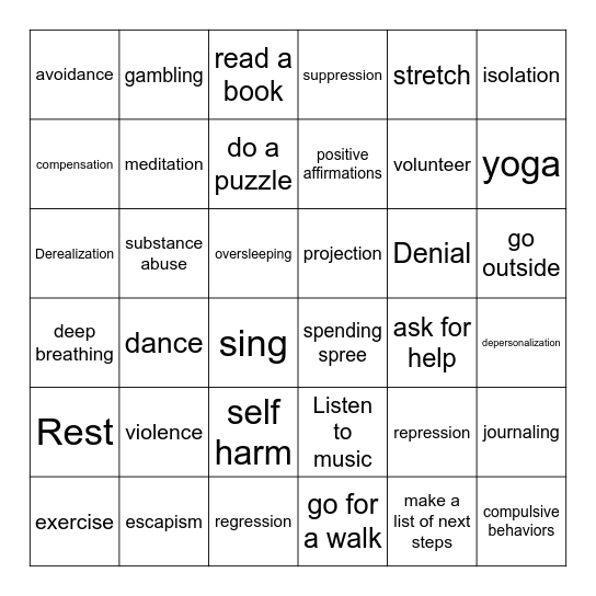 Coping Skills BINGO Card