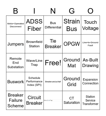 Substation Bingo Card