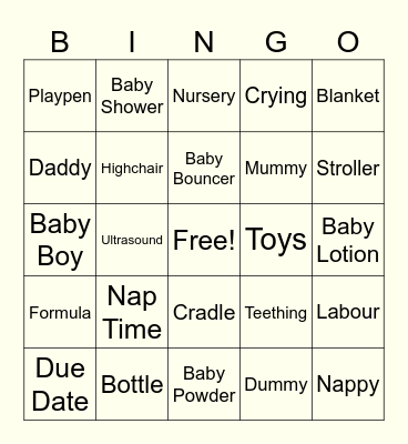 Imogen's Baby Bingo! Bingo Card