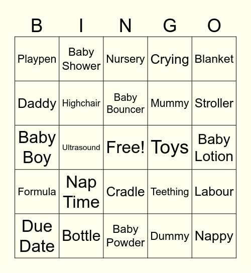 Imogen's Baby Bingo! Bingo Card