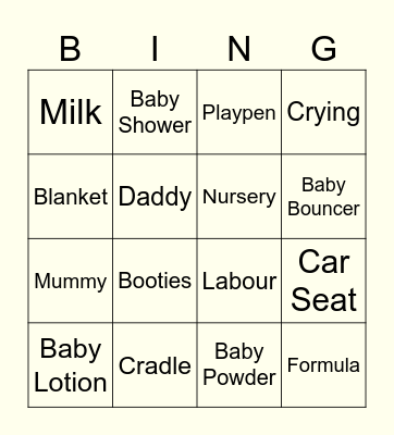 Imogen's Baby Bingo! Bingo Card