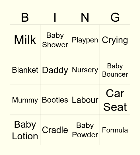 Imogen's Baby Bingo! Bingo Card