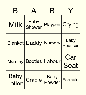 Imogen's Baby Bingo! Bingo Card