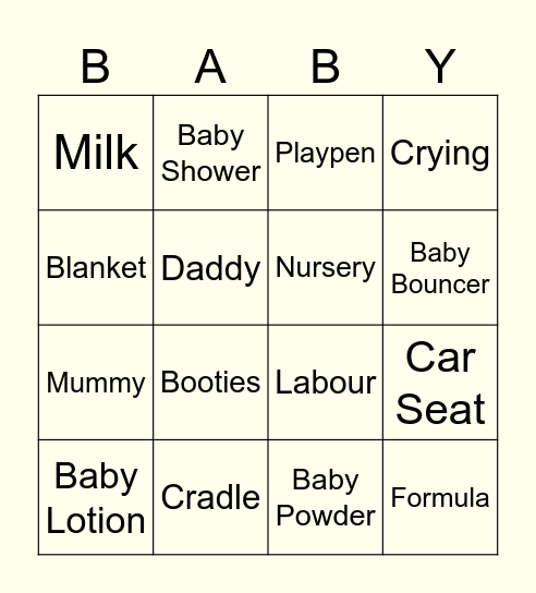 Imogen's Baby Bingo! Bingo Card