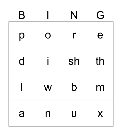 Letter Sound Bingo Card