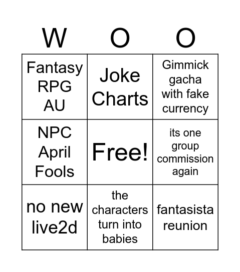 Project Sekai AF2026 Predictions Bingo Card