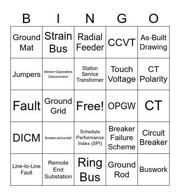 Substation Bingo Card